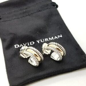 DAVID YURMAN 14k Gold and Sterling Silver 16mm Thoroughbred Cable Hoop Earrings